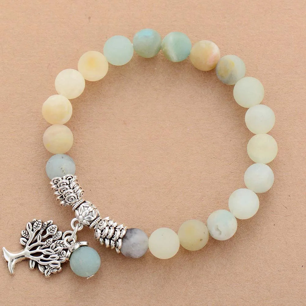 Tree of Life Amazonite Charm Bracelet – Handcrafted Bohemian Unisex Jewelry - BEYRUN