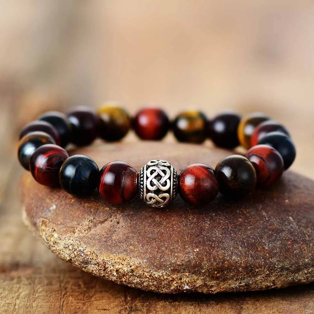 Tiger Eye Tibetan Charm Bracelet - Handmade Unisex Bohemian Jewelry - BEYRUN