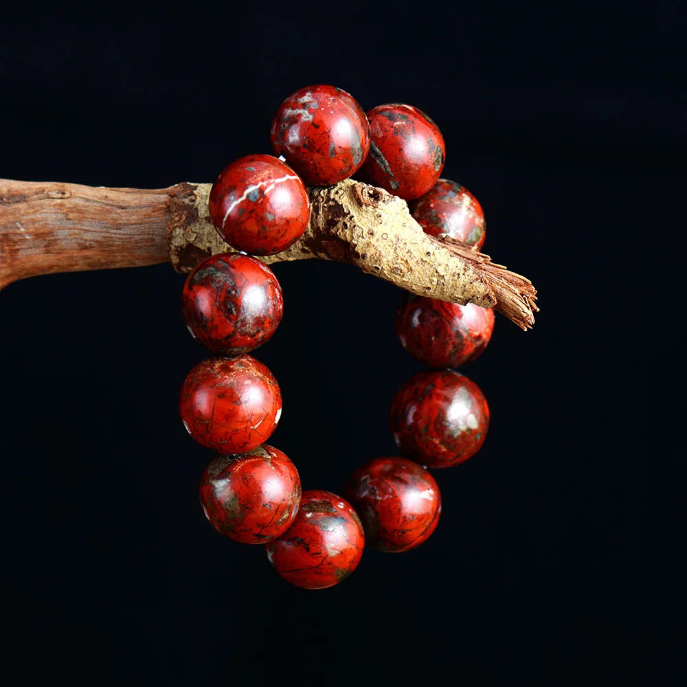 Red Jasper Beaded Bracelet - Handmade, Unisex, Natural Stone Jewelry - BEYRUN