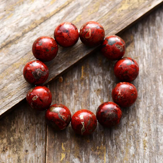 Red Jasper Beaded Bracelet - Handmade, Unisex, Natural Stone Jewelry - BEYRUN