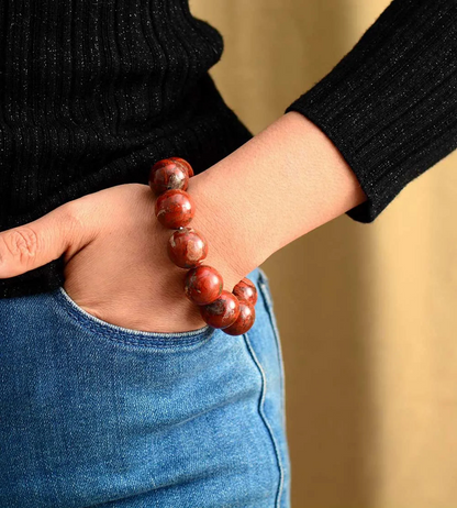 Red Jasper Beaded Bracelet - Handmade, Unisex, Natural Stone Jewelry - BEYRUN