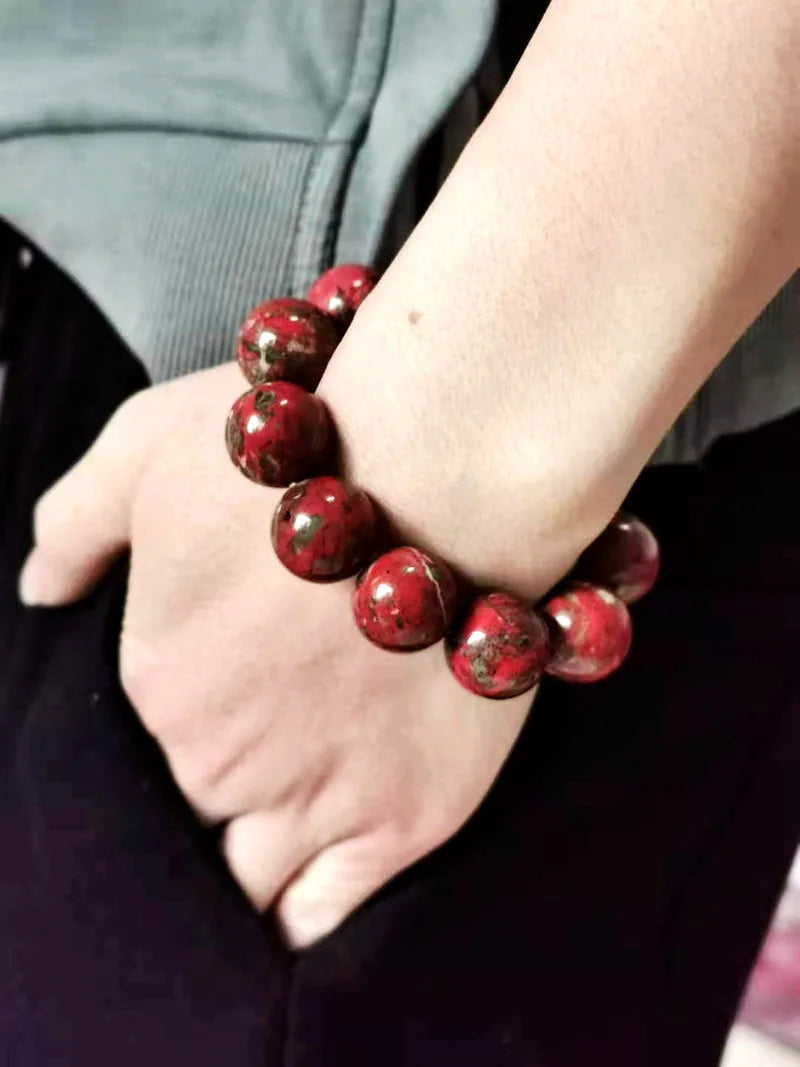 Red Jasper Beaded Bracelet - Handmade, Unisex, Natural Stone Jewelry - BEYRUN