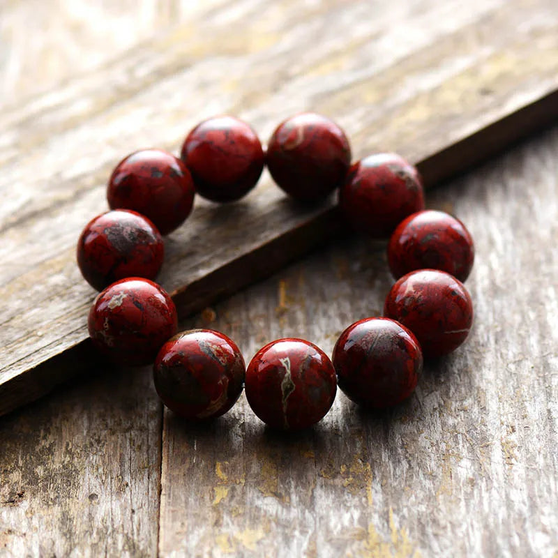 Red Jasper Beaded Bracelet - Handmade, Unisex, Natural Stone Jewelry - BEYRUN