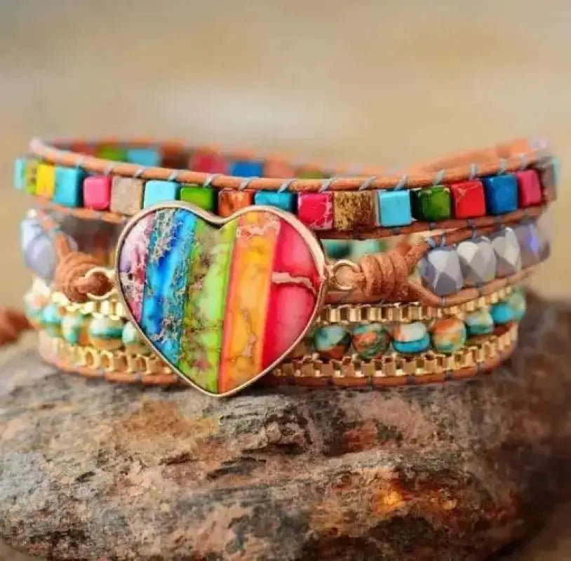 7 Chakra Heart Wrap Bracelet - Balancing Energy & Tranquillity