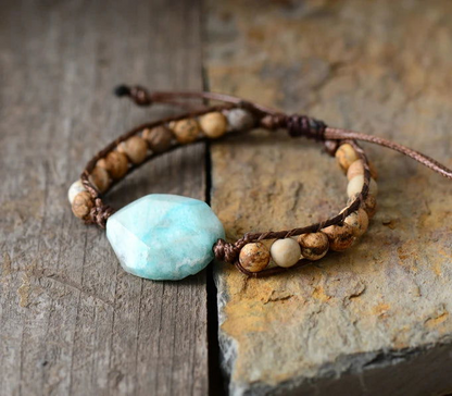 Handmade Amazonite & Jasper Beaded Bracelet | Natural Stone Jewelry | Stress Relief & Healing Properties