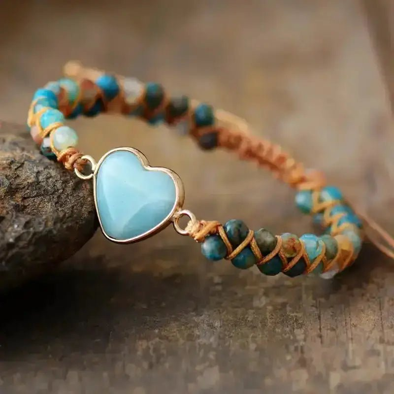 Amazonite Heart Charm Macrame Bracelet | Elegant & Adjustable Jewelry