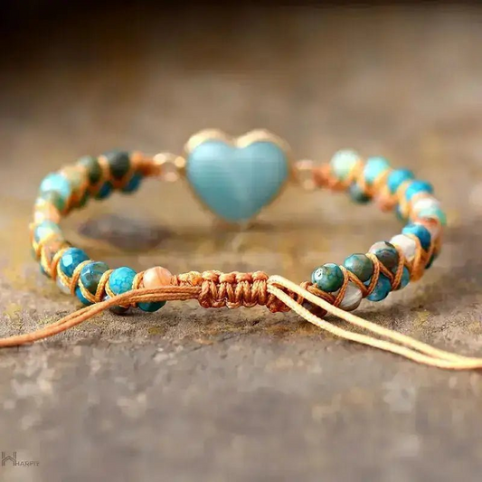 Amazonite Heart Charm Macrame Bracelet | Elegant & Adjustable Jewelry