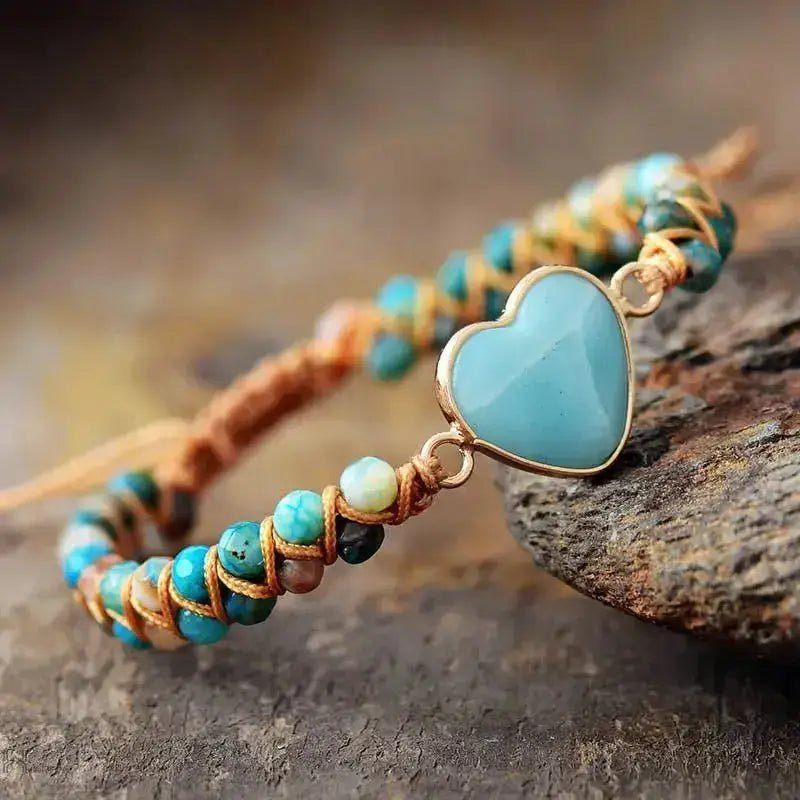 Amazonite Heart Charm Macrame Bracelet | Elegant & Adjustable Jewelry