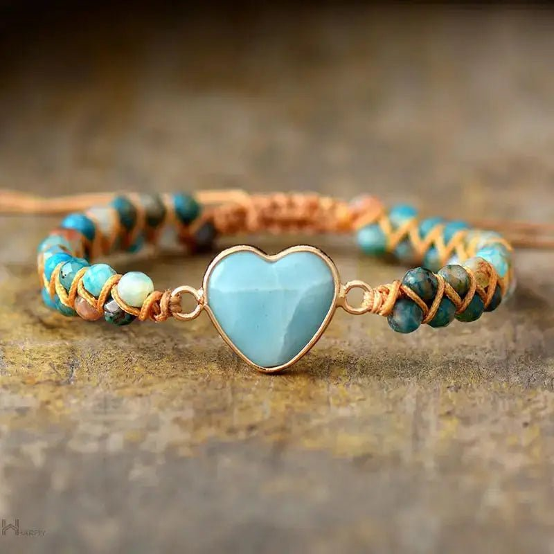 Amazonite Heart Charm Macrame Bracelet | Elegant & Adjustable Jewelry