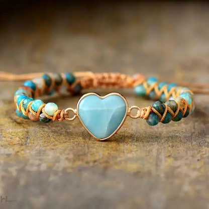 Amazonite Heart Charm Macrame Bracelet | Elegant & Adjustable Jewelry