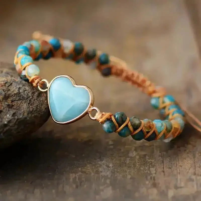 Amazonite Heart Charm Macrame Bracelet | Elegant & Adjustable Jewelry