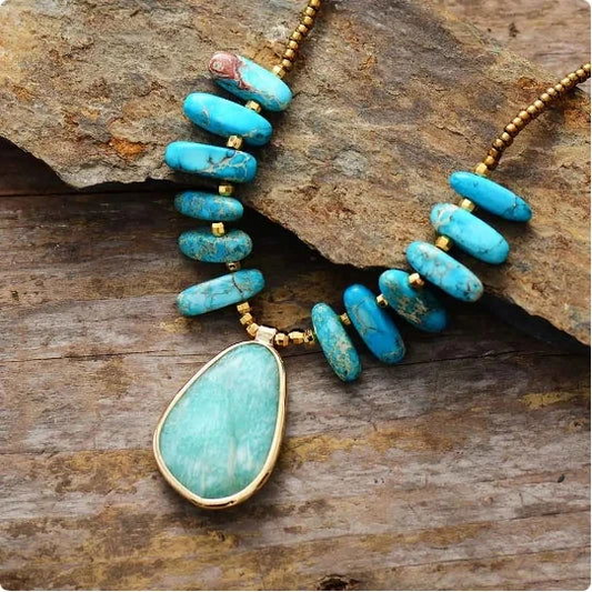 Handmade Amazonite Turquoise Charm Necklace - Bohemian Ethnic Jewelry