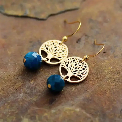 Exquisite Blue Apatite Tree of Life Earrings - Handmade Bohemian Jewelry for Women