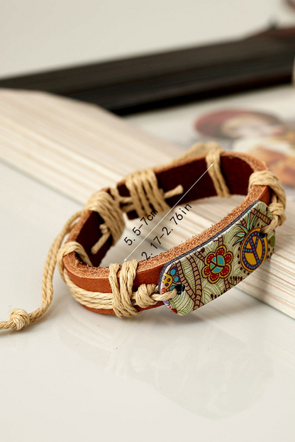 Cinnamon Vintage Boho Floral Leather Bracelet - Handmade & Braided Rope Design | Unique & Durable Boho-Chic Accessory