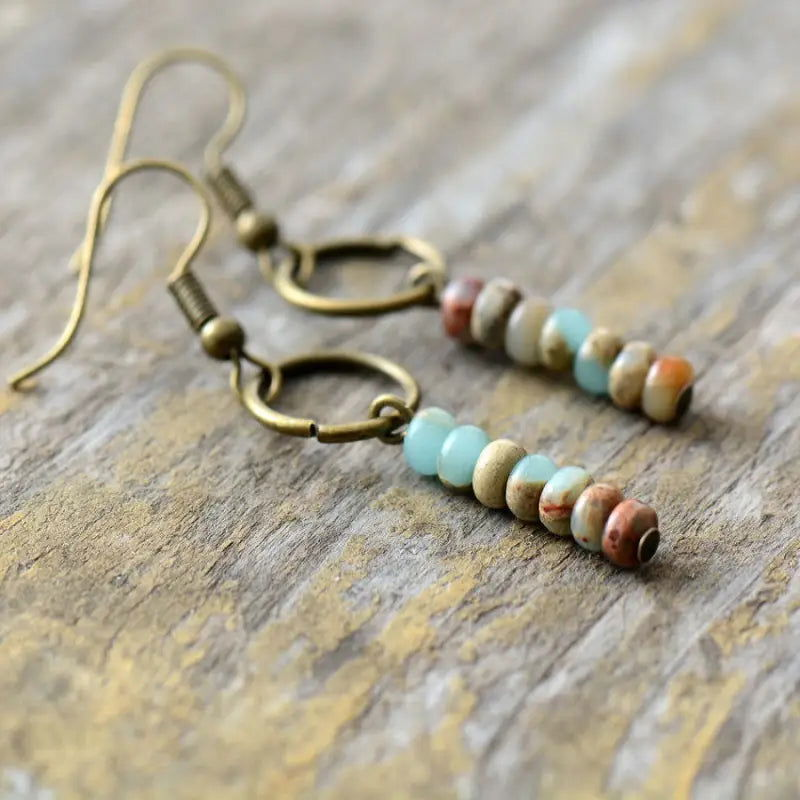 Handmade Ethnic Drop Jasper Earrings - Bohemian Natural Stone Jewelry for Women