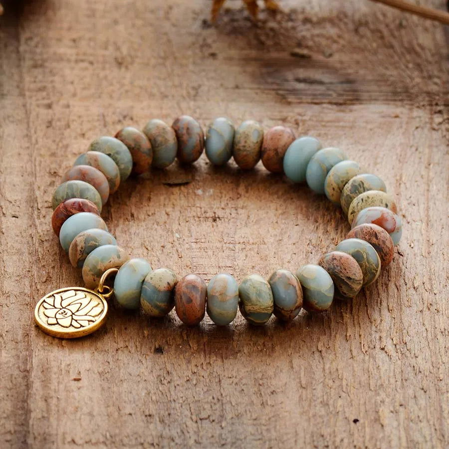 Imperial Jasper Lotus Bracelet | Handmade Unisex Bohemian Bracelet