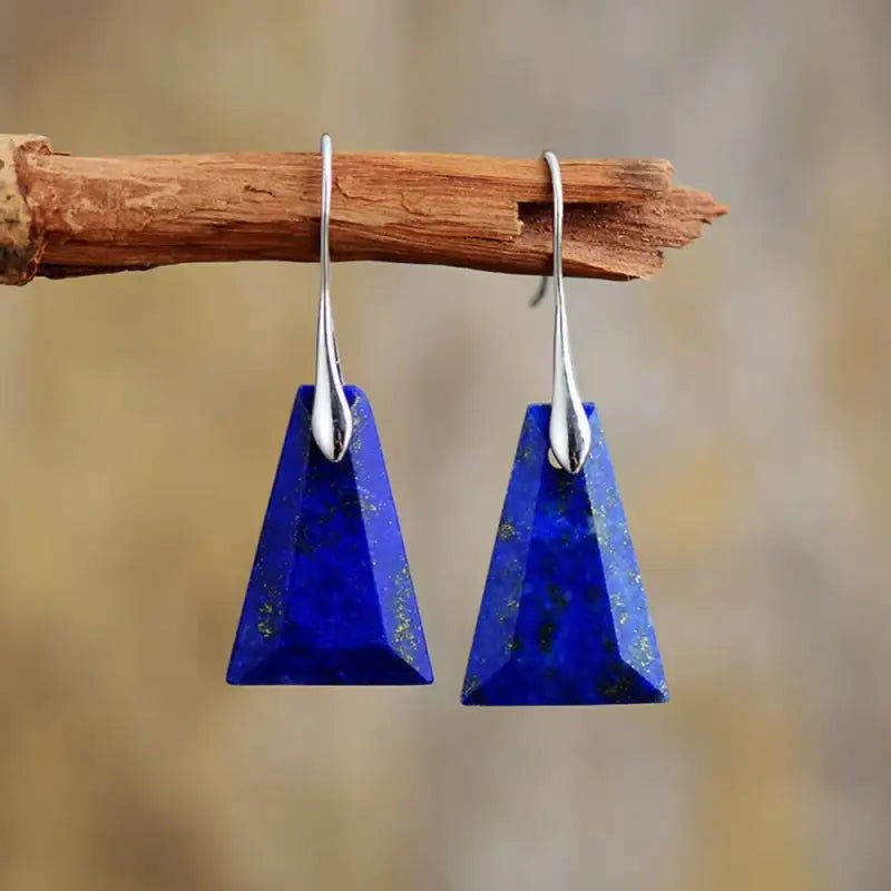 Elegant Lapis Lazuli Trapezoid Drop Earrings | Unique Handcrafted Jewelry