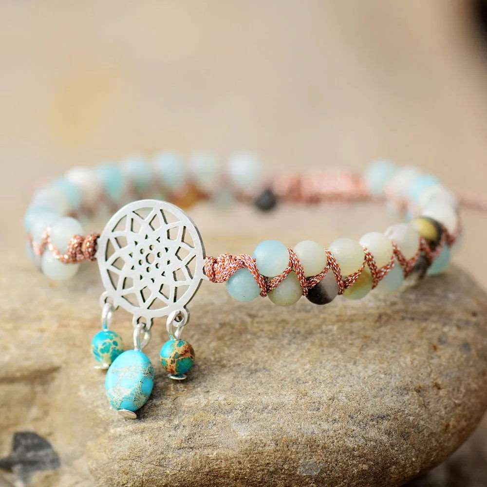 Elegant Braided Amazonite Spiritual Bracelet - Handmade Bohemian Charm Jewelry