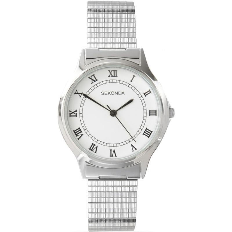 Sekonda Mens Basic White Dial with Silver Metal Expandable Bracelet Watch 3022b