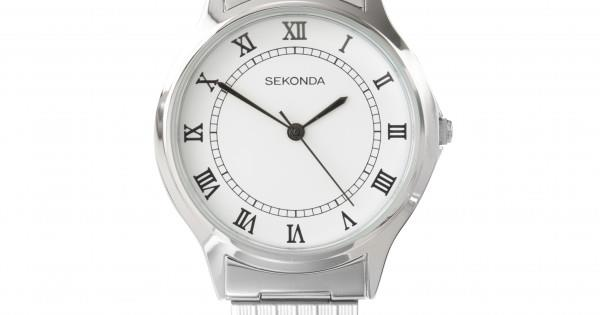 Sekonda Mens Basic White Dial with Silver Metal Expandable Bracelet Watch 3022b