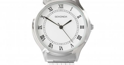 Sekonda Mens Basic White Dial with Silver Metal Expandable Bracelet Watch 3022b