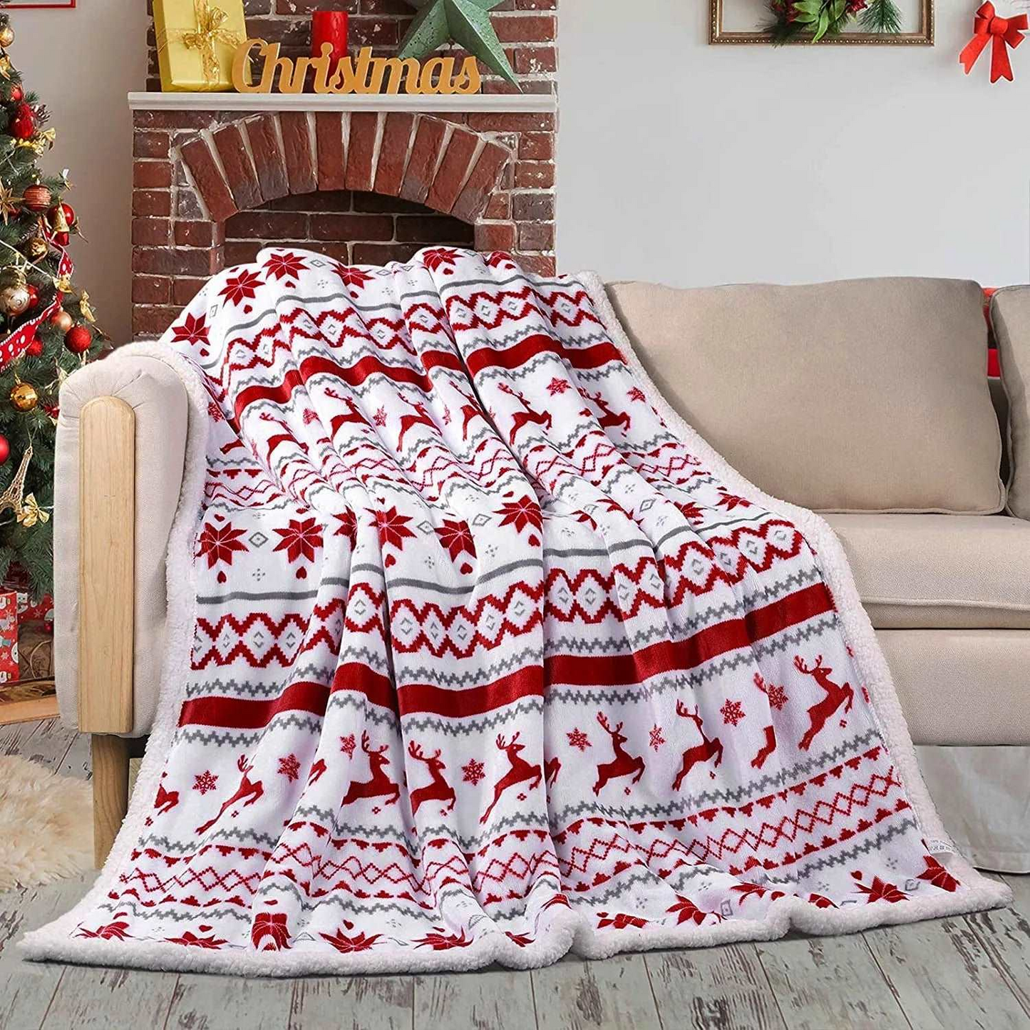 Luxurious Christmas Sherpa Fleece Throw Blanket - Cozy, Reversible & Festive Design - Perfect for Holiday Decor & Gifting