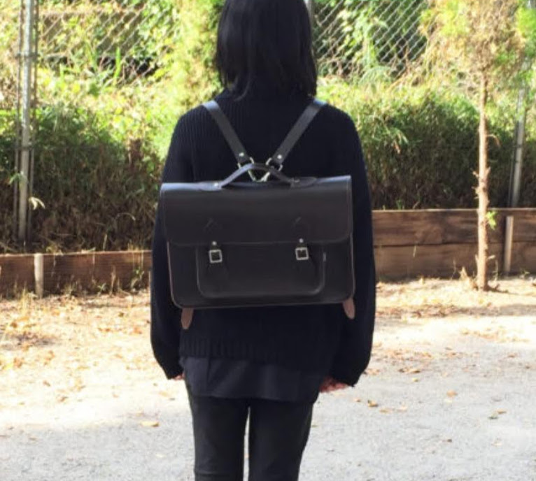 Leather Satchel Backpack - Black - BEYRUN