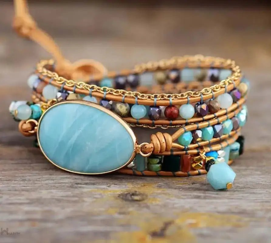 Stunning Amazonite Statement Wrap Bracelet - Perfect Bohemian Accessory