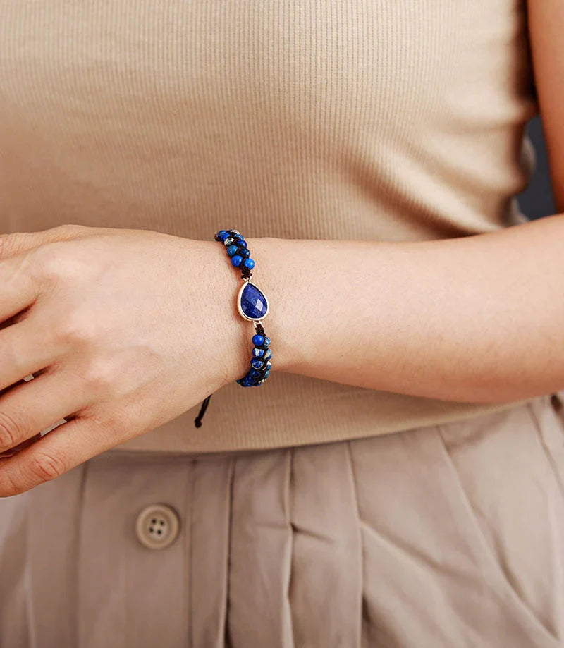 Lapis Lazuli Teardrop Charm Bracelet - Handcrafted Elegance & Healing Gemstones