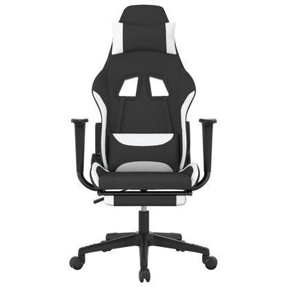 vidaXL Gaming Chair with Footrest - Black & White Fabric - Ergonomic & Adjustable