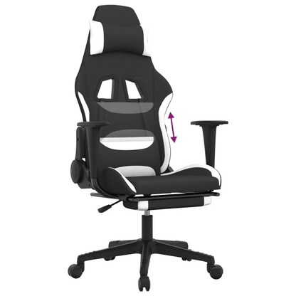 vidaXL Gaming Chair with Footrest - Black & White Fabric - Ergonomic & Adjustable